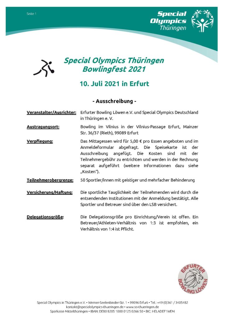 Special Olympics Thüringen Turnier Erfurter Bowling Löwen e.V.